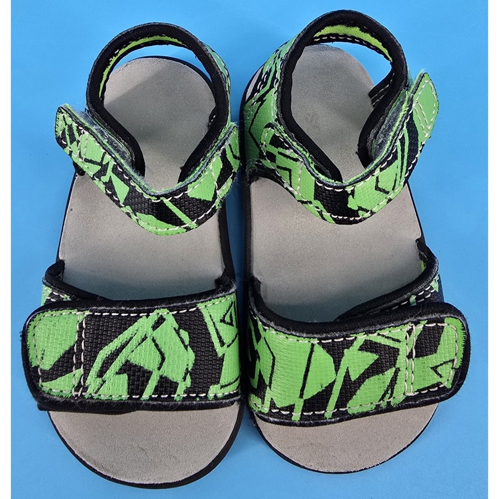 See Kai Run Logan Sandals Toddler Sz 4C Green Black Geometric Lightweight Cushy
